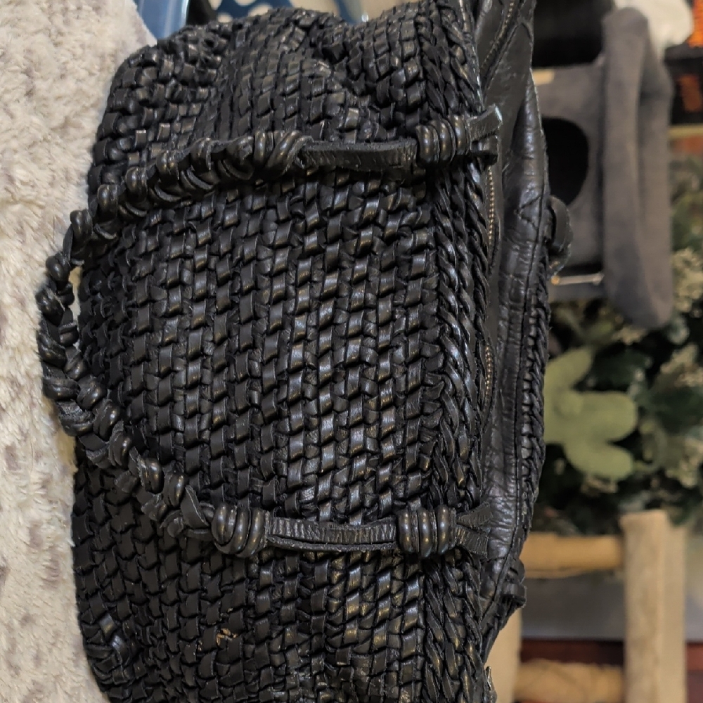 Black Woven Leather Men’s Crossbody Bag